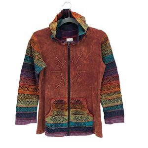 Greater Good Network Hoodie Full Zip Jacket S / M Boho Hippie Patchwork Rainbow